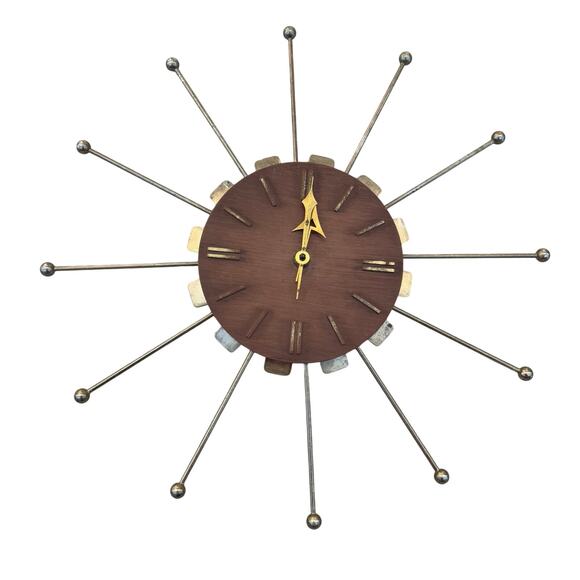 Vintage Sunburst Starburst Wall Clock Atomic 60s Restore/Repair Parts READ